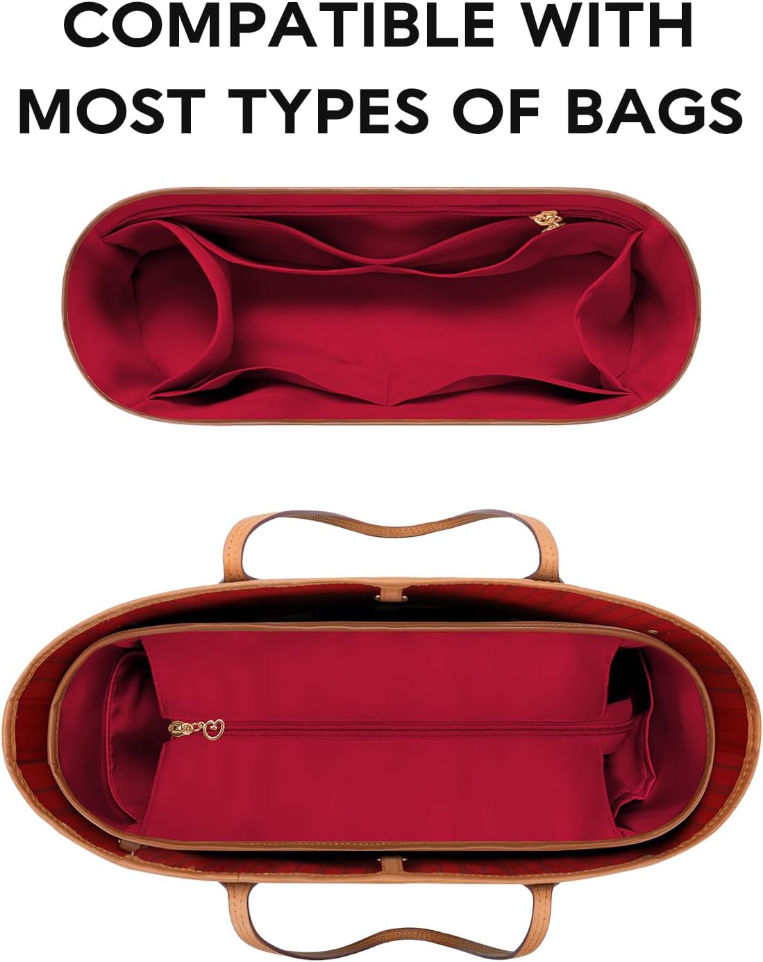 GIVLEFLY Medium Purse Organizer Insert for Tote Bag, Lightweight Handbag Organizer with Multiple Pockets, Structured Bag Insert for Women,Red