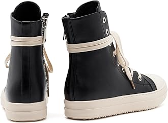 AmoreParis Fashion High Top Sneakers for Women Lace Up Canvas Shoes with Zipper Comfort Platform Walking Shoes