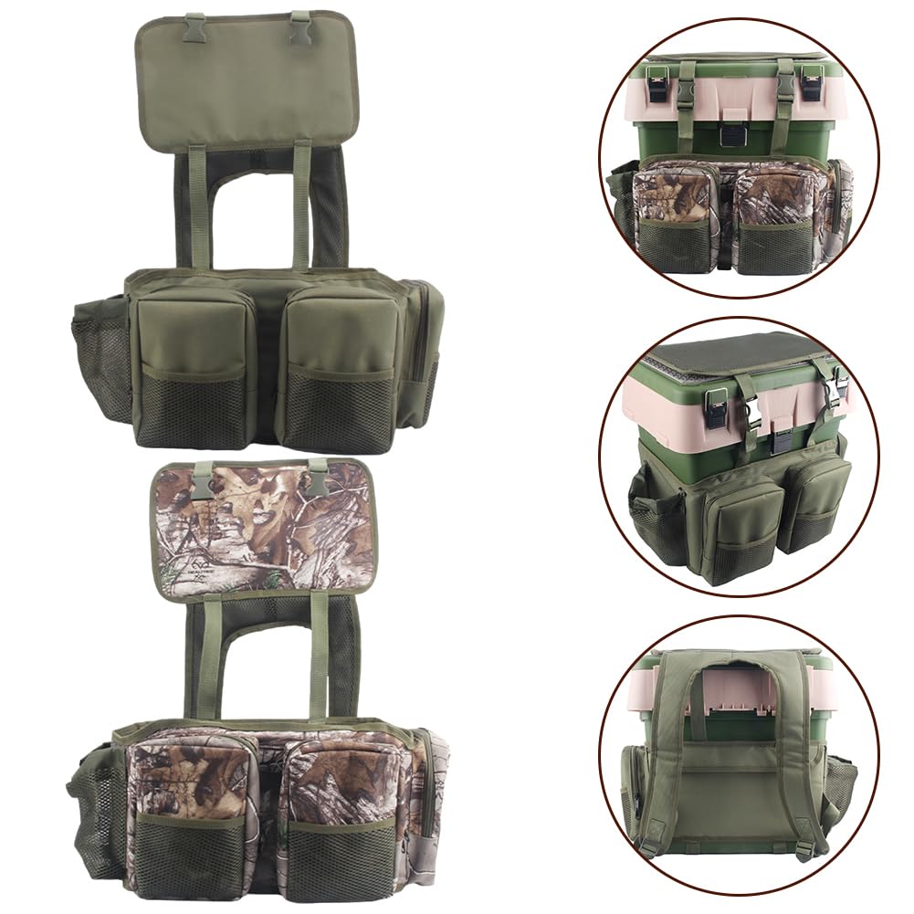 Caja de Asiento de Pesca Bolsa, Pesca Mochila con 3 Espacios para Jugar, para Pesca, Senderismo, Picnic, Senderismo, 39 x 34 x 19 cm, Camouflage, Moderno