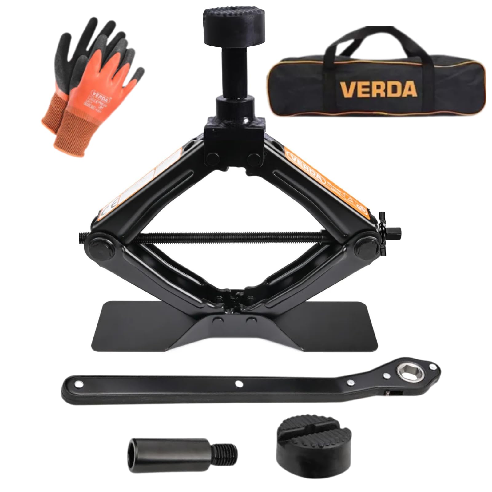Scherenwagenheber 2T, Car Jack Kit mit Ratsche, Stahlsäule und Gummi, Auto Heber, vergrößerte Stahlplatte, tragbarer Wagenheber für PKW MPV SUV (SN4569)