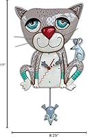 Vista 2 de Allen Designs Mouser The Cat - Reloj de pared con batería de péndulo de gatito gris