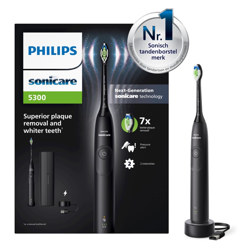 Philips Sonicare serie 5300 Sonicare Spazzolino elettrico sonico con base di ricarica, 2 livelli intensit�, sensore di pressione colore nero HX7101/02 (Philips Sonicare 5300, HX7101/02, Scha)