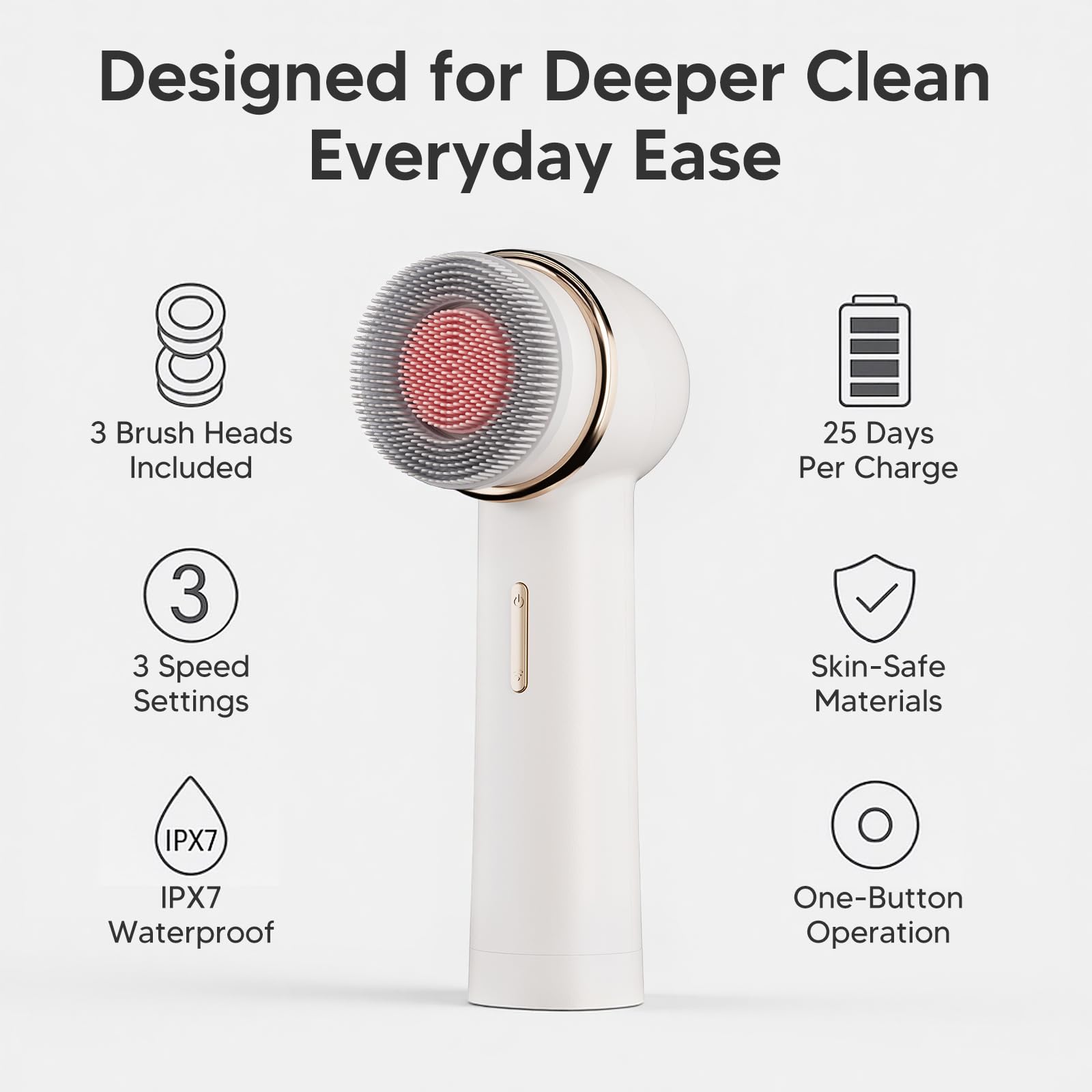Brosse Visage Électrique à Rotation Bidirectionnelle IPX7 Imperméable Rechargeable Nettoyage en Profondeur