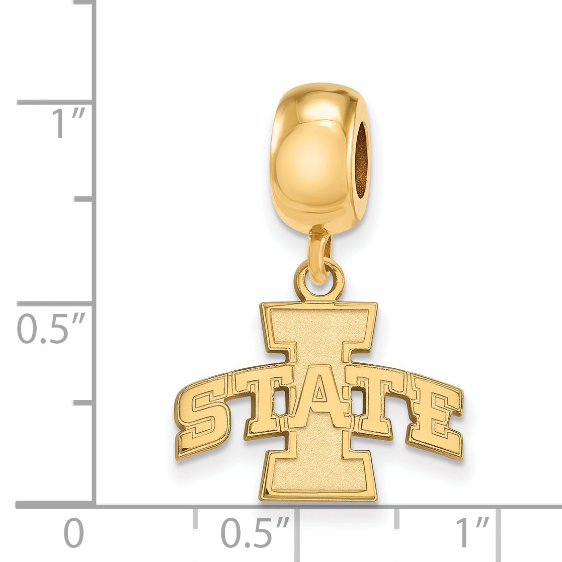 Jewelry Stores Network Iowa State University Cyclones School Letter and Name Dangle Bead Charm in Gold Plated Silver 13 mm x 17 mm