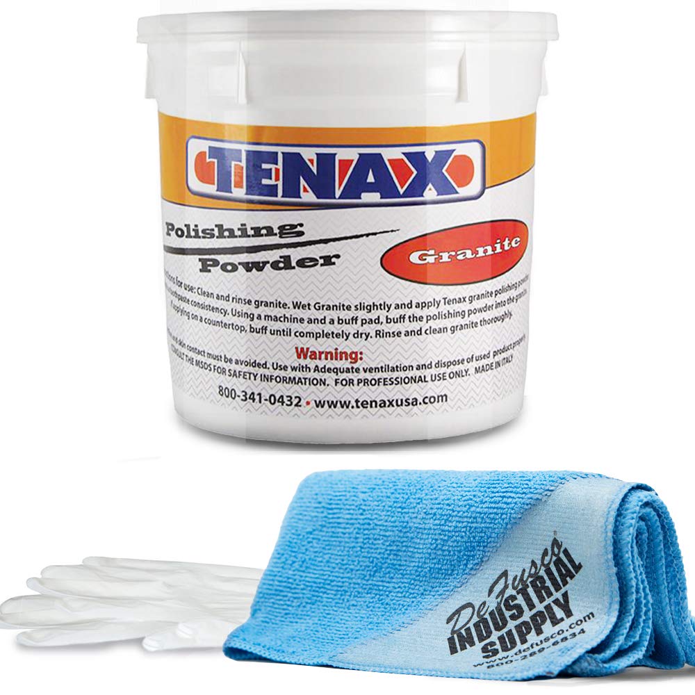 Tenax Granite Polishing Powder 1 kg Tub - 16x16 Microfiber Cloth - Gloves - BUNDLE - 3 Items