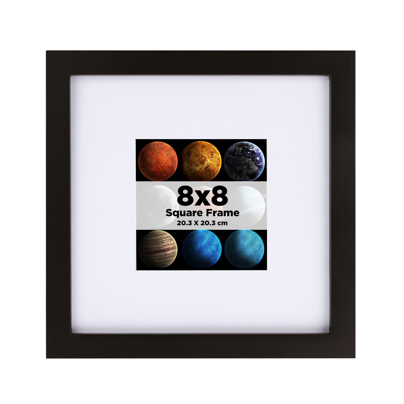 Egofine Black 8X8 Photo Frame, Solid Wood Picture Frame With Plexiglass For Picture 4X4 With Mat Or 20X20cm Without Mat, Square Frame With Mount,Tabletop And Wall Mounting Display,
