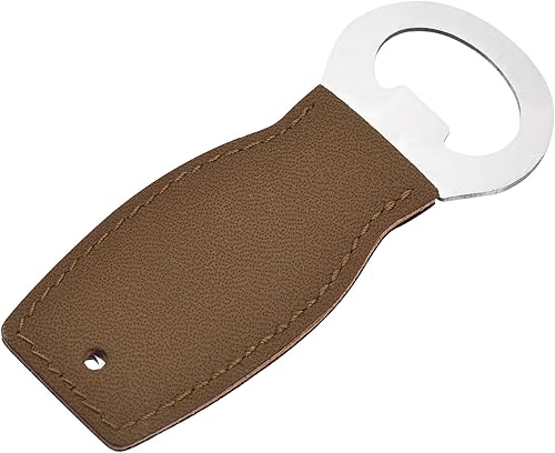 Miniatura 7 de uxcell Abrebotellas, 1 abridor de botellas de cerveza de acero inoxidable de 4 pulgadas con mango de cuero, abridor de cerveza plano para barman