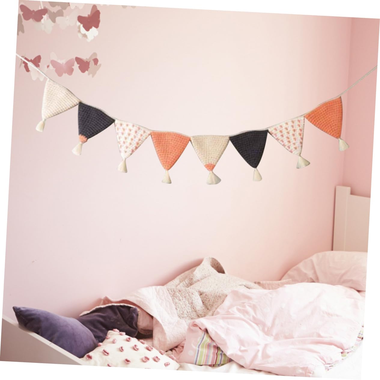Abaodam 3 Piezas del empavesado de algodón decoración pared decoración de pared Banderines de algodón guirnalda del empavesado triángulo banderín guirnalda de pancartas