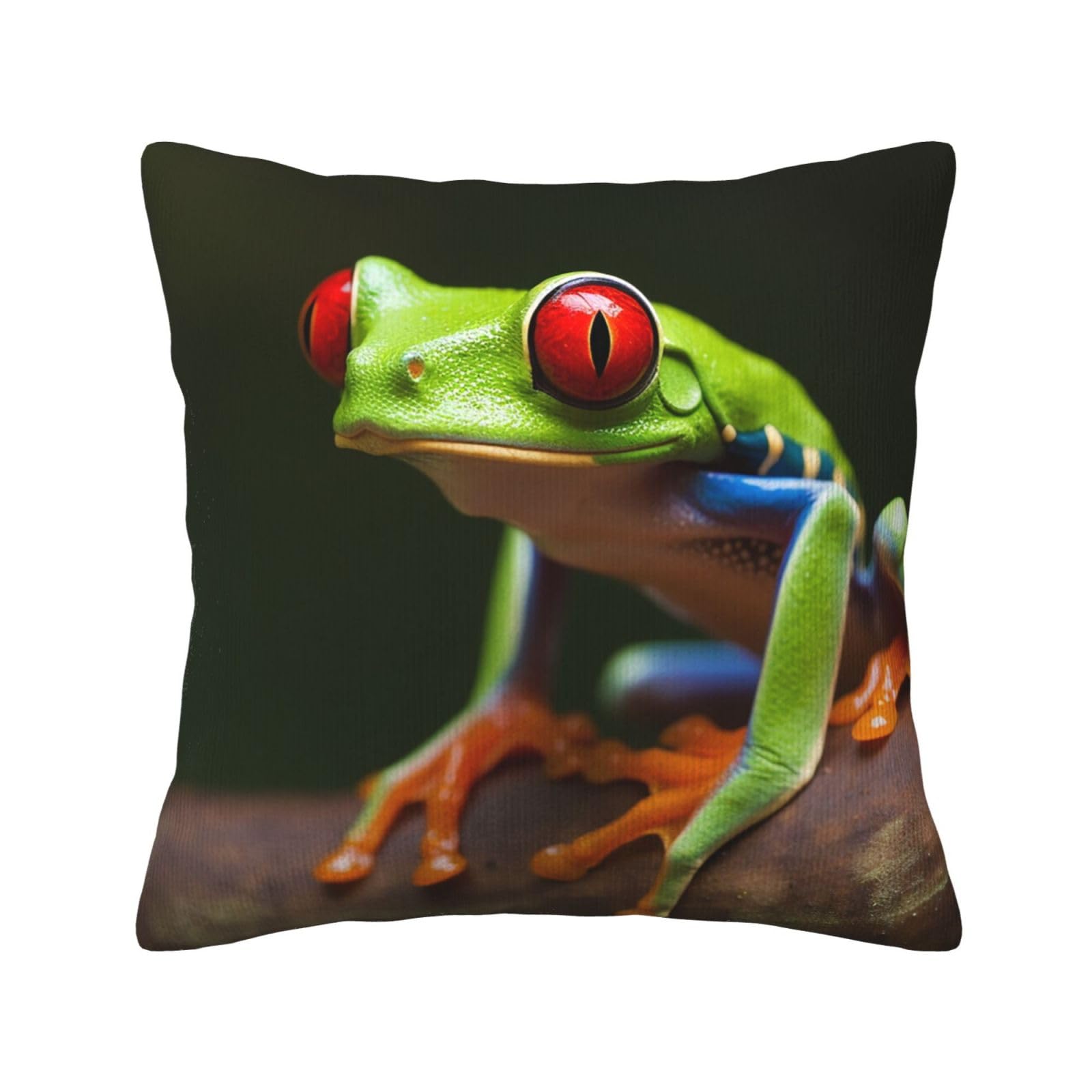 Coussin grenouille yeux rouges en velours pour déco salon et lit