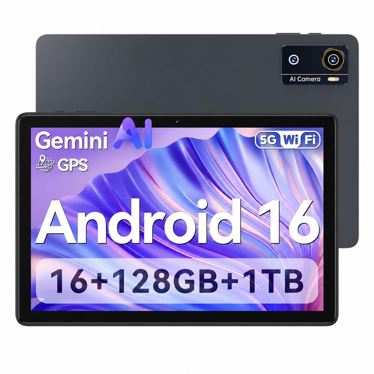 Tablet 10 Zoll Android 16 Octa-Core Tablet 16GB RAM + 128GB Tablets mit Tastatur Maus & Stift Gesichtsentsperrung 1280x800 HD 7000mAh WiFi 5 Bluetooth 5.4 GMS 1TB Erweiterung 8MP + 13MP Kamera