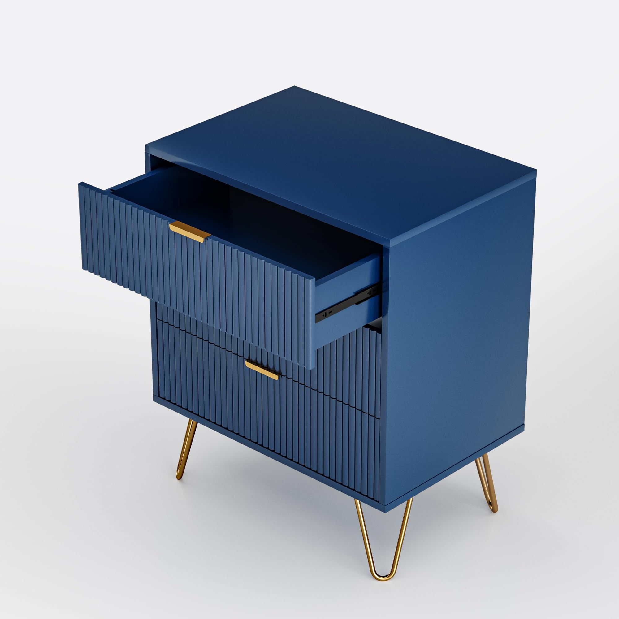Comodino Moderno, Comò con 3 Cassetti, Tavolino da Salotto, Cassettiera per Camera da Letto, Soggiorno, Gambe in Metallo, Blu Scuro, 60 x 40 x 70 cm