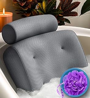 Everlasting Comfort Bath Pillow - Fast Drying Bath Cushion with Headrest Supports Head, Neck, and Back - Thick, Portable, Bathing Accessories - Bathtub Pillows for Relaxing, Loofah Included