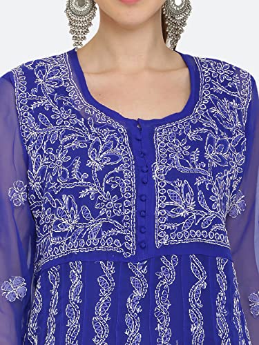 Image of FAWOMENT Women's Georgette Yok Anarkali Kurta with Intricate Lucknowi Chikankari Fine Hand Crafted Embroidery