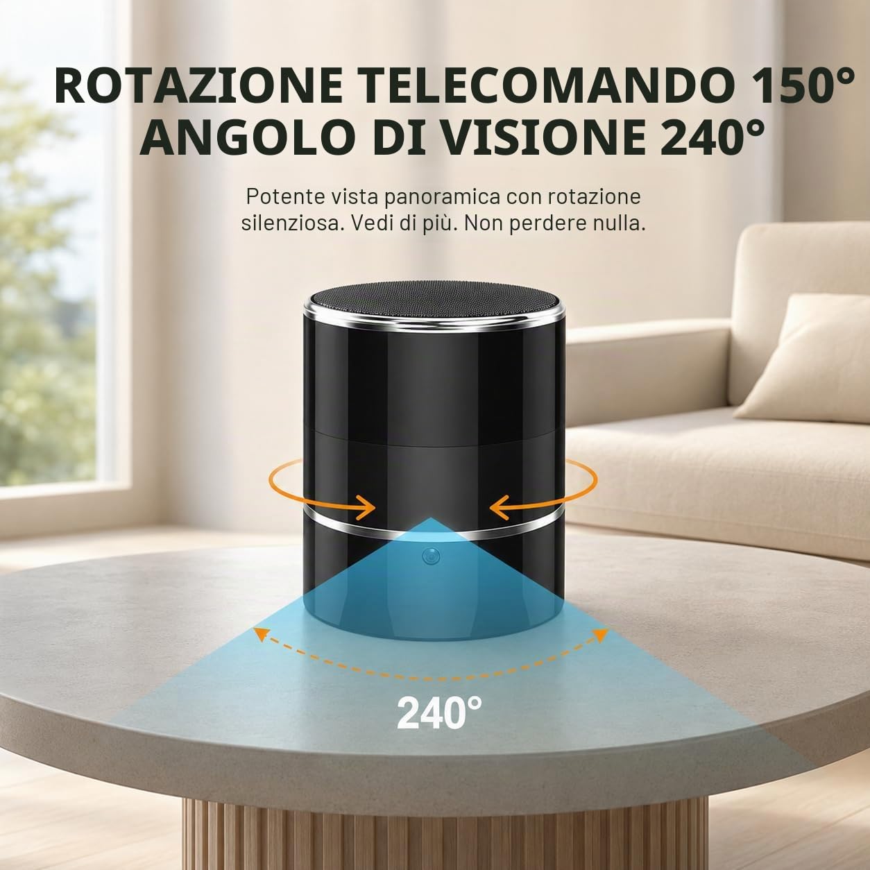 Telecamera spia nascosta, altoparlante WiFi Bluetooth con obiettivo rotante a 180°, telecamera wireless HD 1080p, rilevamento del movimento, app live streaming per sorveglianza domestica e ufficio