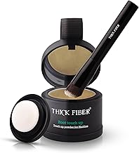 THICK FIBER Root Touch Up & Hairline Powder with Brush 4g – Covers Grey Roots & Thinning Hair – Sweat & Water Resistant – Hair Concealer for Bald Spots & Fill-In (Blonde) for Women & Men