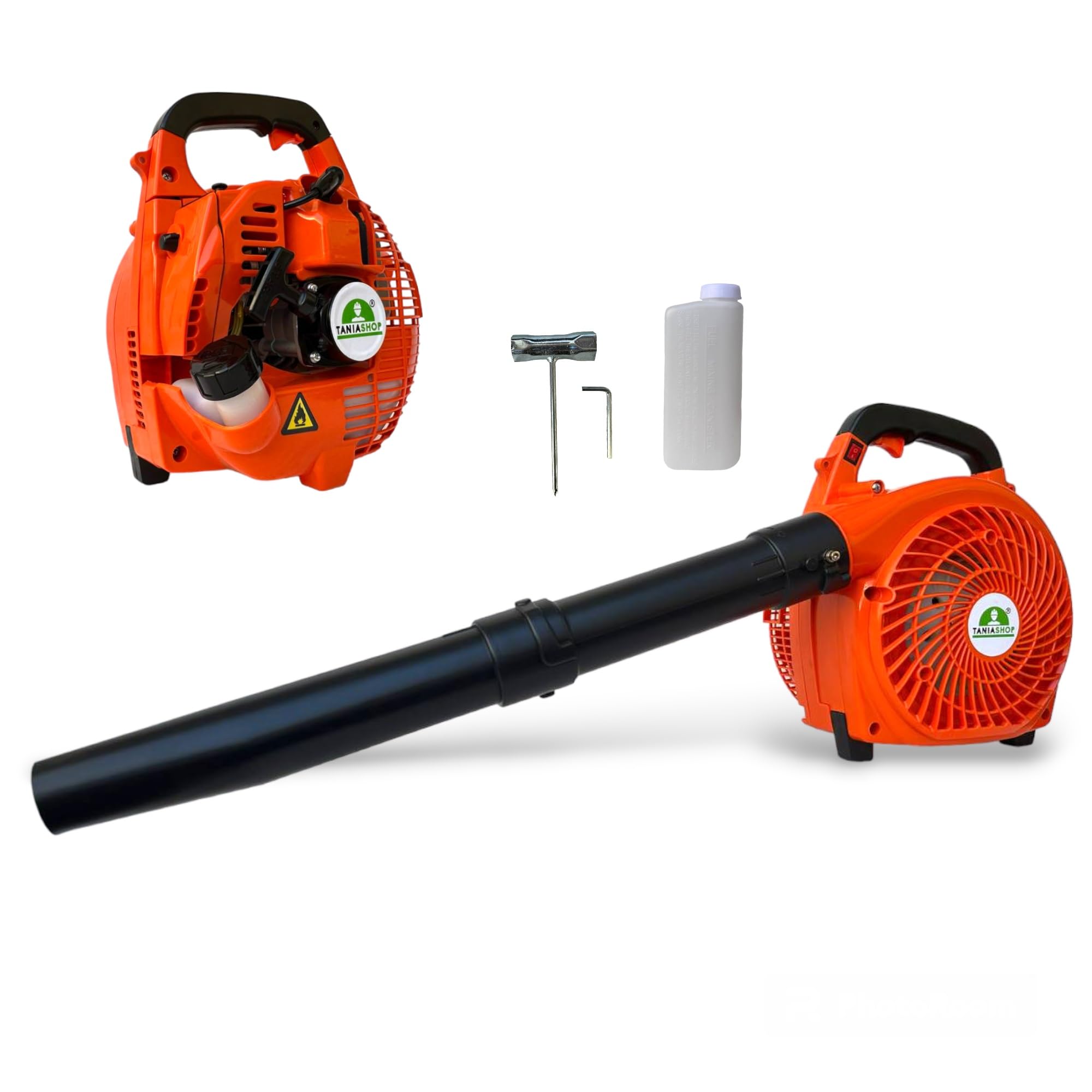 Soffiatore a scoppio 25.4CC con motore 2 Tempi Potenza 0.65kW Soffiatore da giardino per manutezione spazi esterni leggero e portatile, per la cura del prato, detriti e pulizia del cortile