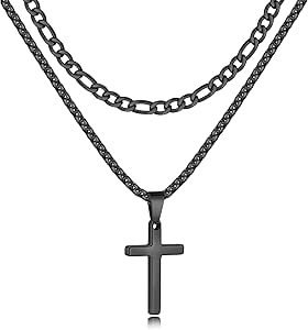 Fiusem Men's Bible Verse Dog Tag Necklace - 24 Inch Cross Chain With Inspirational Message