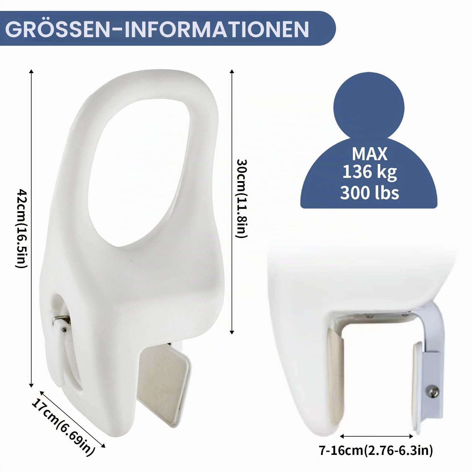 Badewanne Einstiegshilfe für Senioren – Badewanneneinstiegshilfe aus PE-Blasformmaterial mit Befestigung ohne Bohren, Griffstange für Wannen Rand mit Gummipolster für Senioren, Schwangere, Kinder