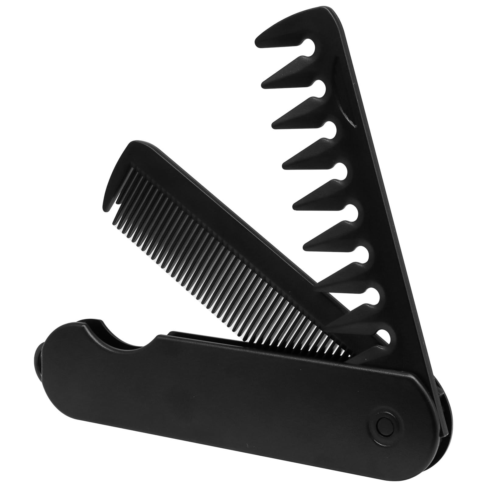Qjaiune Folding Comb for Men & Women, Foldable Hairbrush with Wide & Fine Teeth, Compact Portable Hair Brush for Travel, Beard, Mustache and Everyday Grooming, Black