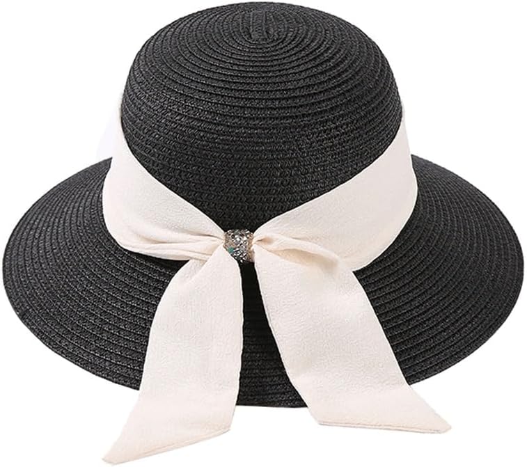 Women's Hat Ribbon Hat Sun Hat Beach Ribbon Women's Round Hat