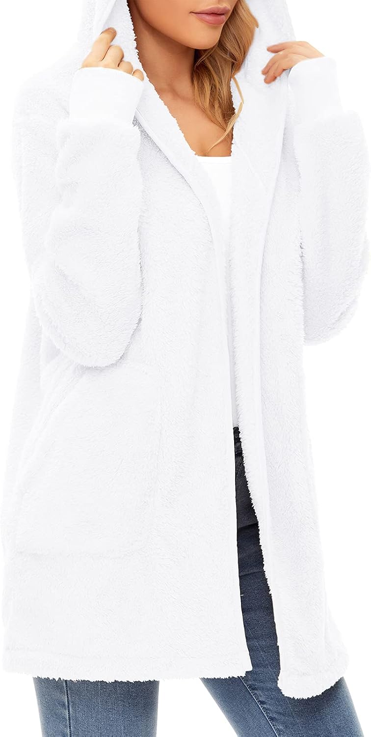 Century Star Women Fleece Cardigan Hooded Loose Fuzzy Cardigan Coat Womens Fuzzy Jacket Outwear - Image 4