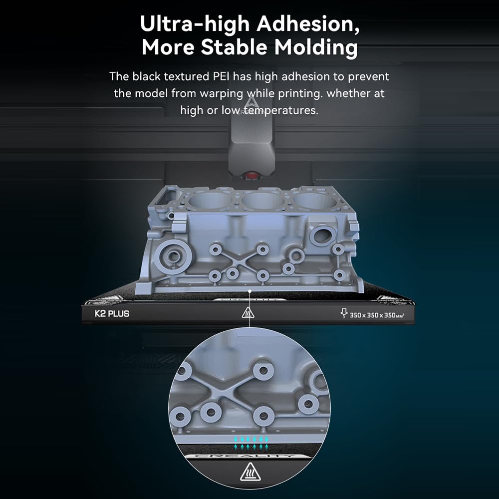 K2 PLUS Piastra di Costruzione PEI Satinata Piastrezza Ad Altissima Adesione Modelli di Facile Rimozione per PC PLA ABS TPU - 370x370mm, Appassionati Fai da Te