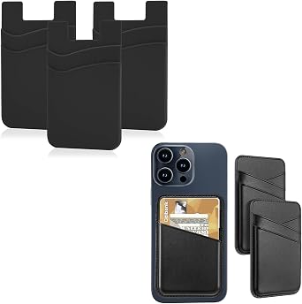Senose Cell Phone Wallet, Silicone Leather Adhesive Stick-on Phone Card Holder for Credit Card, Wallet Pouch Sleeve Pocket Compatible for iPhone Samsung Galaxy Any Smartphone
