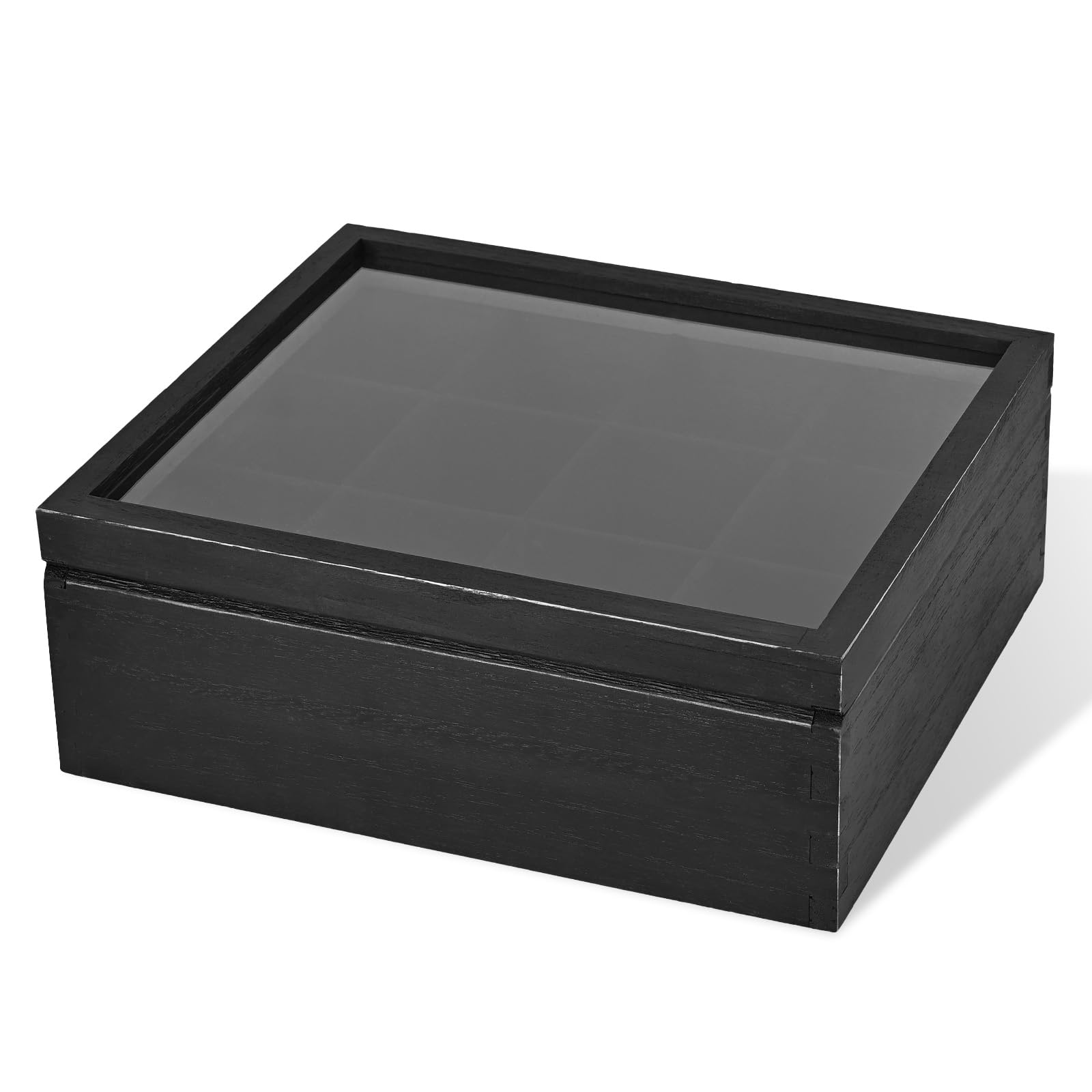Wood Big Black Tea Bag Organizer Storage Box 12-Compartment Multi-Functional Box,Vintage Tea Case.