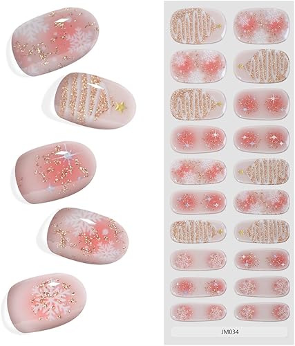 KING HORSE Calcomanías de uñas de gel semicuradas para Navidad, 20 unidades, de larga duración, calidad de salón, tiras de uñas de gel semicuradas