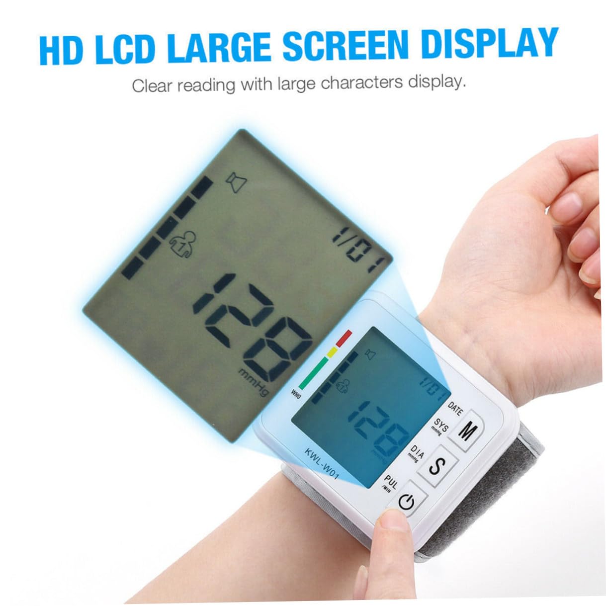 VICASKY Misuratore Display e Polso Pressione Arteriosa a Digitale di Lcd Bianco Modalità Sleep per Uso Domestico Adatto Anziani e Ragazzo Ragazza