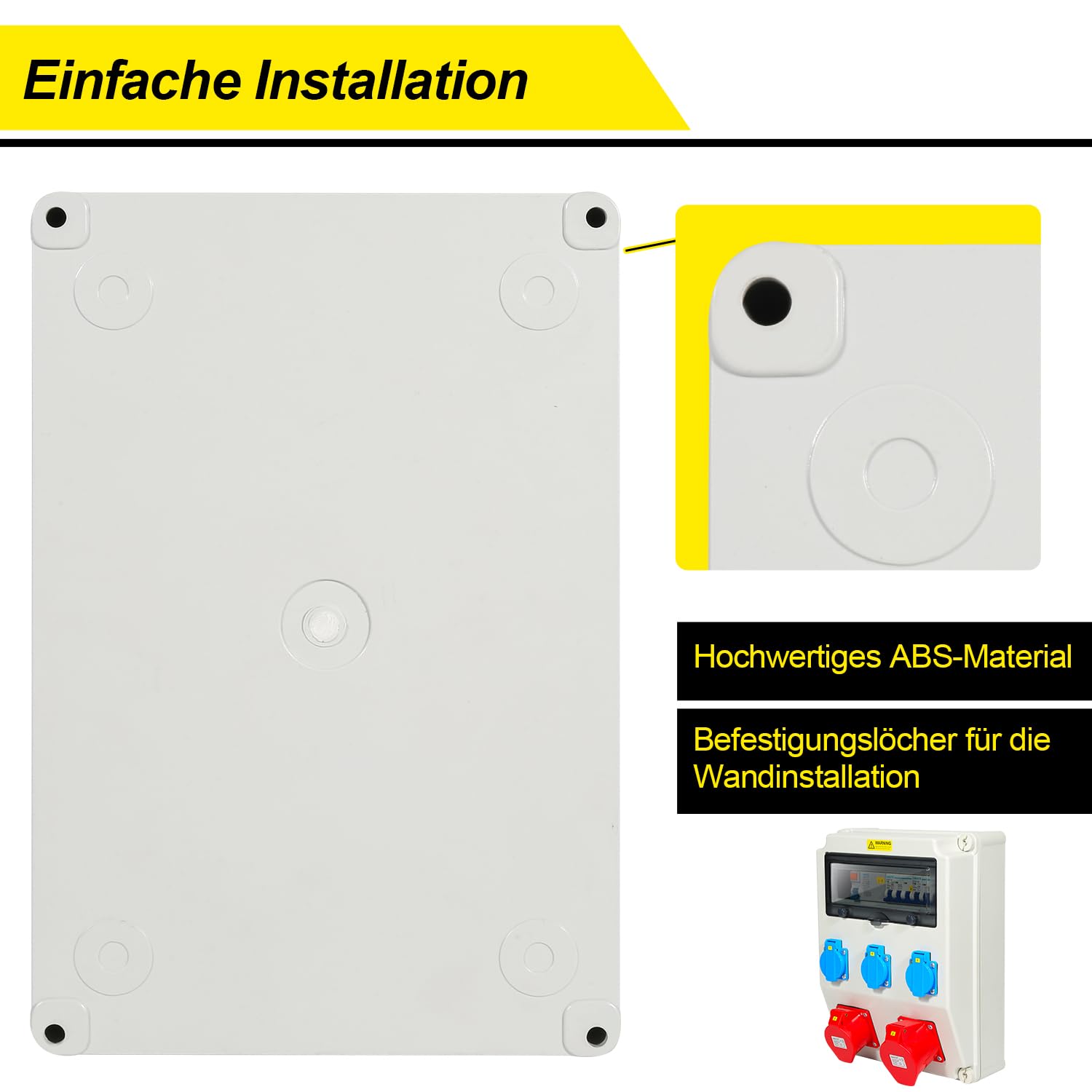 Distribuidor de corriente para construcción, 5 polos, con 3 enchufes Schuko y enchufe CEE, 16/32 A, distribuidor de corriente para interior y exterior