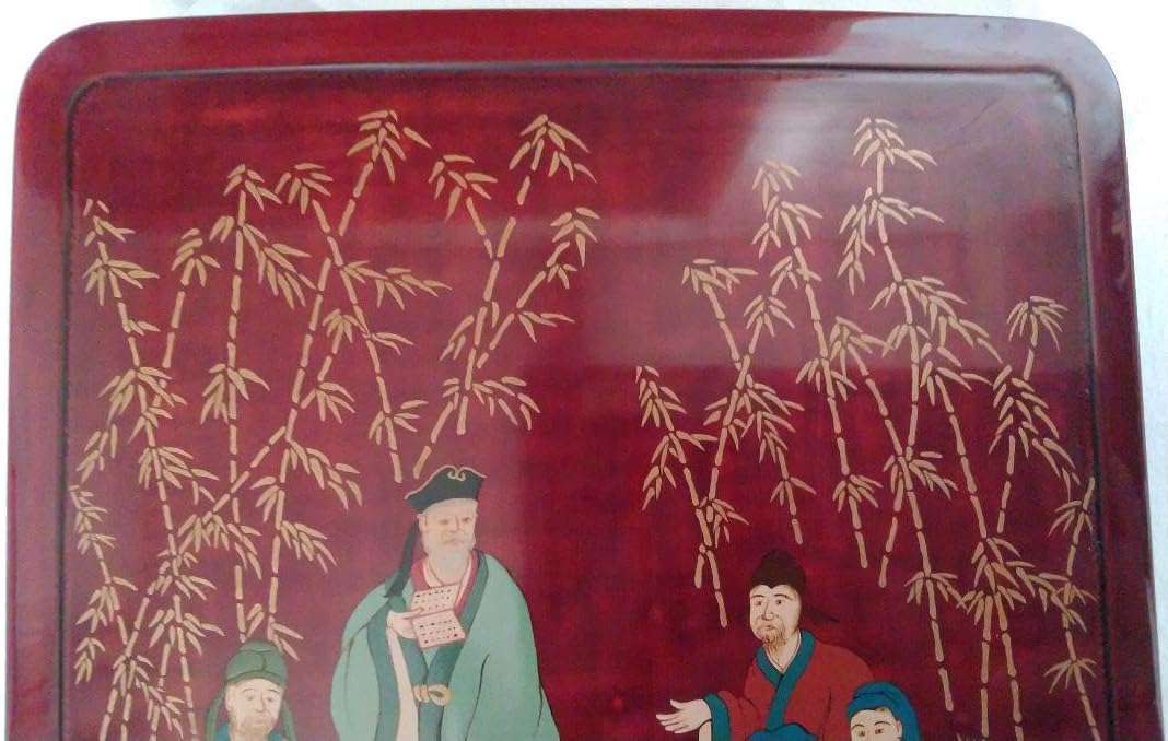 文箱 竹林七賢図天皇へ作品献上者の作品本朱漆塗り