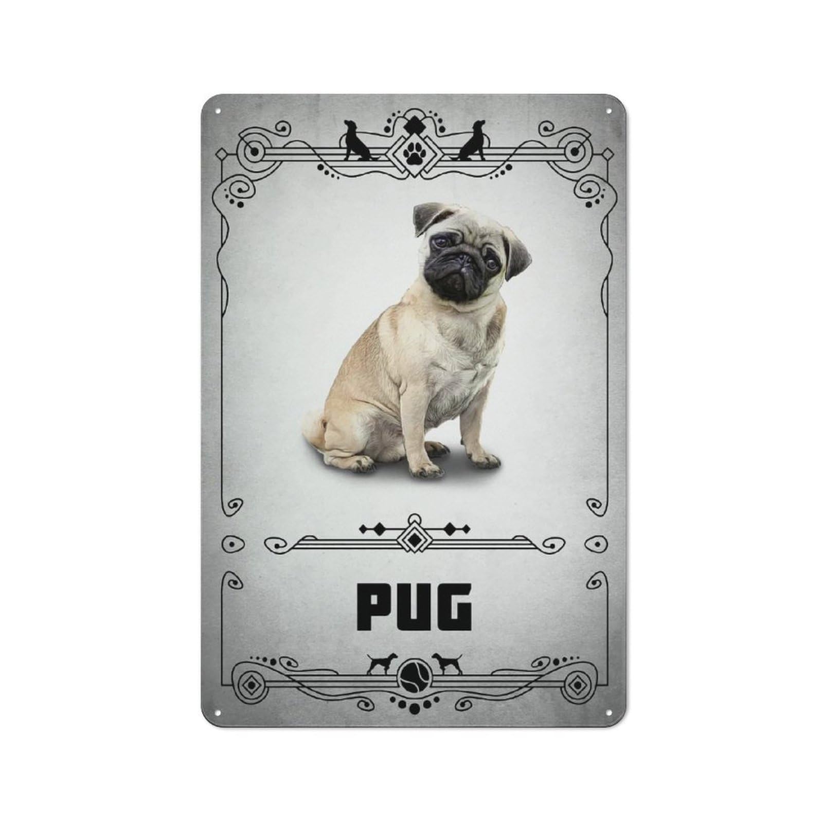 Junmoney Style-22 Tin Wall Plaque 30X20cm With Pug For Guest Room Or Hallway, For Updating Guest Room And Hallway After Moving
