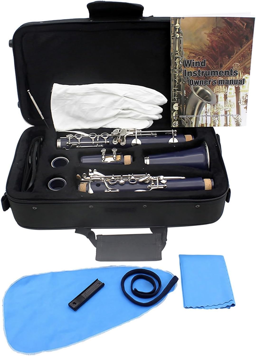 B Flat Clarinet with 17 Key, Exquisite Design, Cupronickel Keys, Reed Case Cleaning Cloth Gloves, ABS Instrument for Music Enthusiasts (black) (blue) (dark blue) (purple)