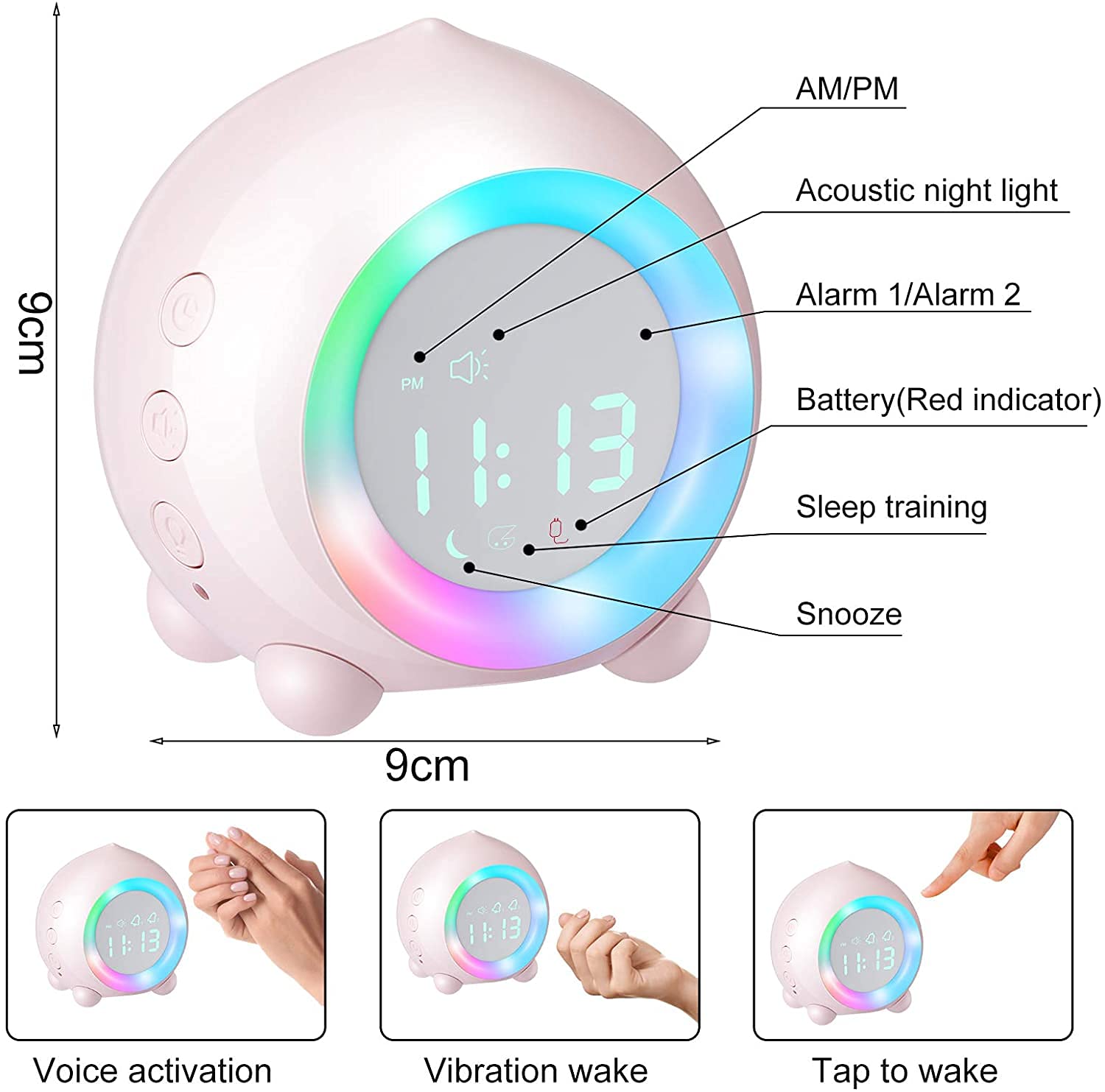 WTL Despertador Reloj despertador para niños, Luz de despertador, Reloj digital, Temporizador de snooze, Función de snooze, Reloj de alarma de simulador digital, Muchacho de la cabecera, reloj despert
