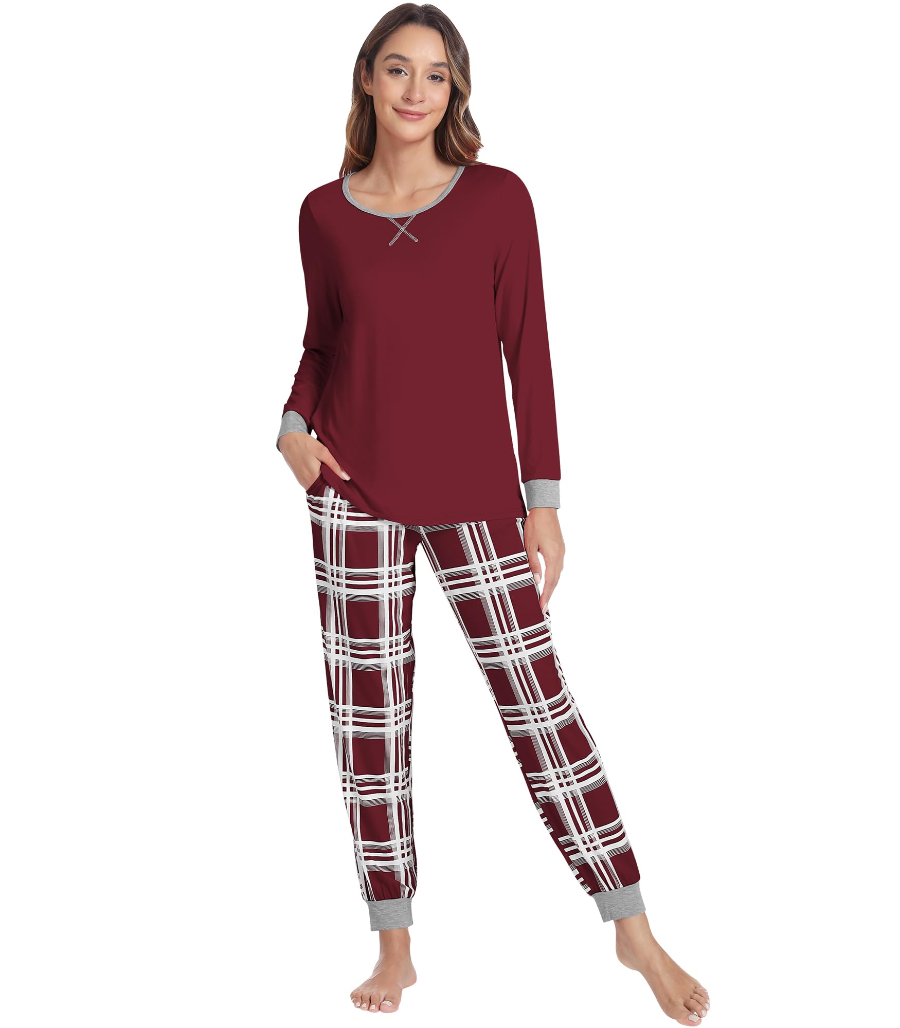 NACHILA Women's Bamboo Viscose Pajama Sets - Soft Long Sleeve 2 Piece with Joggers