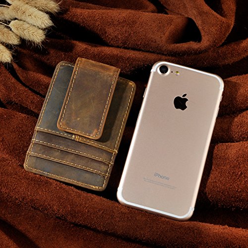 Le'aokuu Mens Rfid Money Clip Slim Wallet Genuine Leather Cowhide Credit Card Case Handy Magnet (A Dark Brown Rfid)4