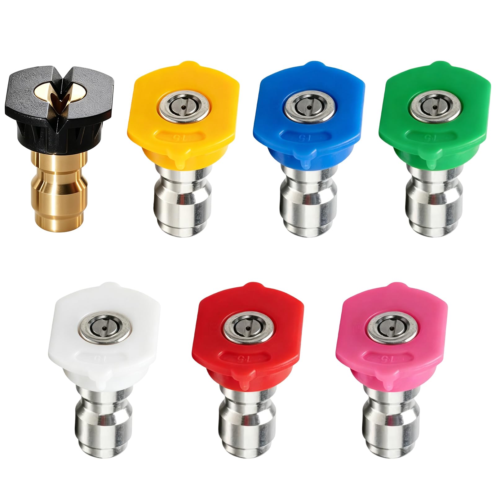 7Pcs Pressure Washer Nozzle, 1/4 Inch Quick Release Pressure Nozzle Tips, Multiple Degrees Connection Pressure Washer, Jet Wash Attachments Accessories for Car Washing Patio Cleaning