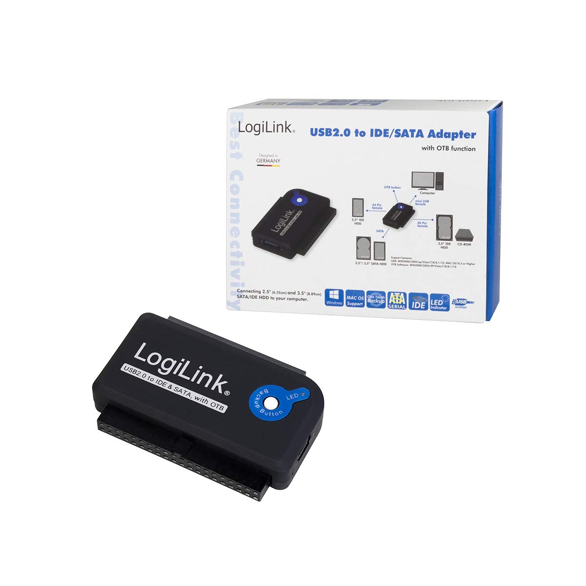 LogiLink Adapter USB 2.0 to 2.5 + 3.5 Zoll IDE + SATA HDD OTB Nero