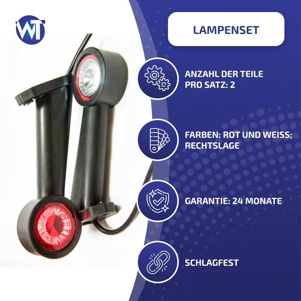 2 x Gummi Begrenzungsleuchte Seitenleuchte Positionsleuchte 12V 24V, weiß, rot, für LKW PKW Anhänger, Trailer, Abschleppwagen, auf einem langen, schrägen Wohnwagen usw