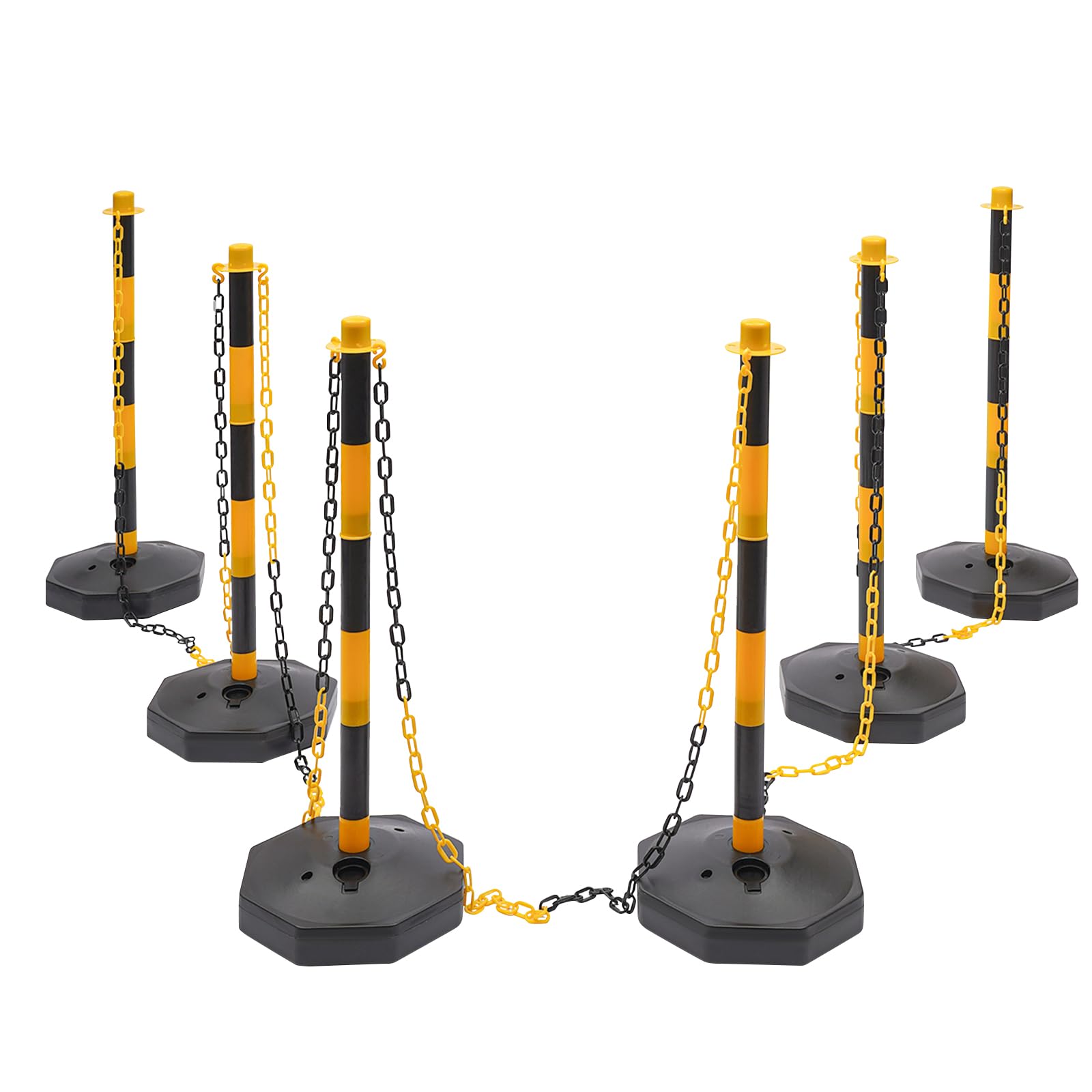 6 Pack Portable Parking Pole,Free Standing Bollards Traffic Cones Safety Barrier Posts Cones Adjustable Delineator Post with Chain for Hotels,Warehouses,Supermarkets,Parking Lots