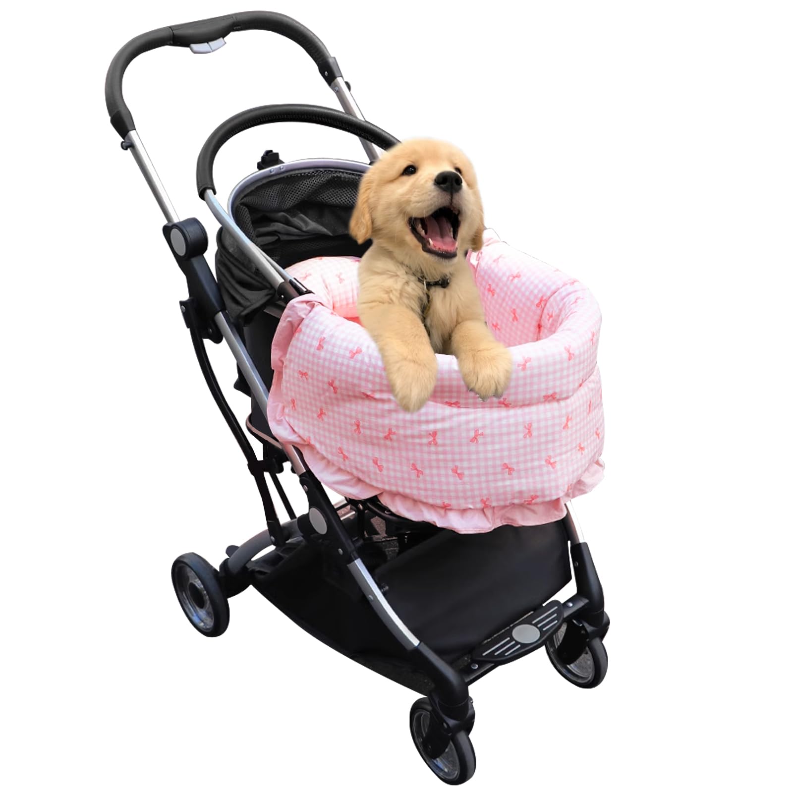 LUKHMELF Pet Stroller Mat, Dog Stroller Bed Mat, Pink Bow Style, Cotton, 36"x18.5", Magnetic Attachment