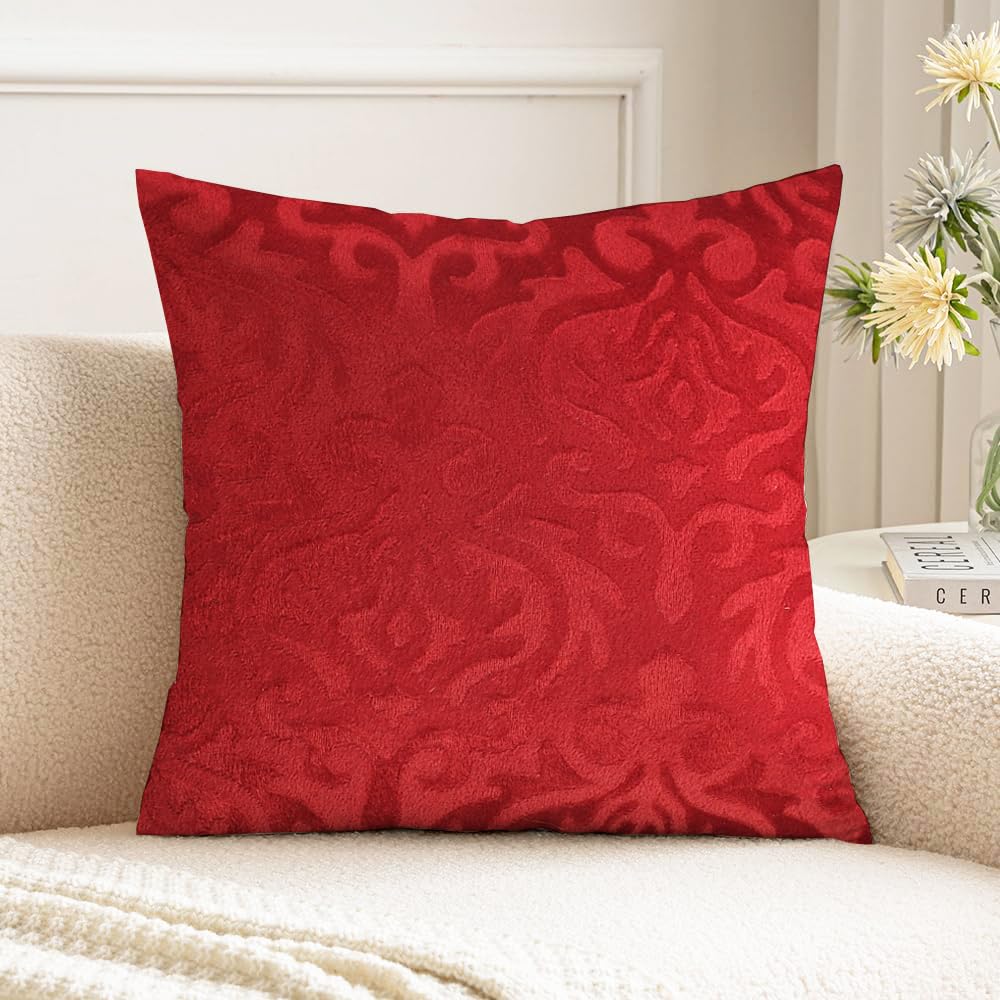 IVAZA Decorative Cushion Covers, Solid Sofa Cushion, Soft Velvet Cushion Case, Square Accent Cushion Covers for Sofa Set of 1 (16" x 16") Dark Maroon
