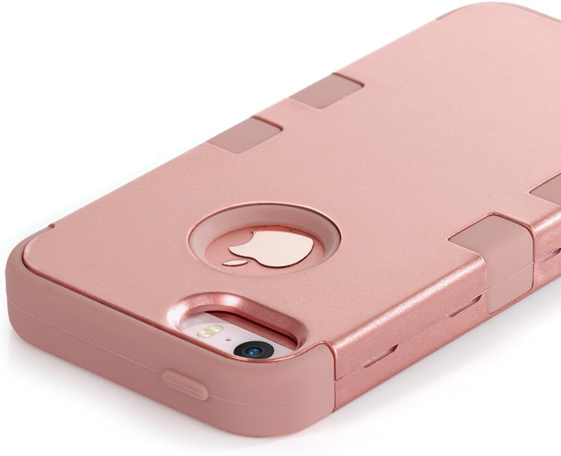 iPhone 5 Case,iPhone 5S Case, BENTOBEN 3 Piece Hard Plastic Shell Silicone Hybrid iPhone 5 Cases Shock Proof Drop Resistance Anti-Slip Cover for Apple iPhone 5 5S, Rose Gold