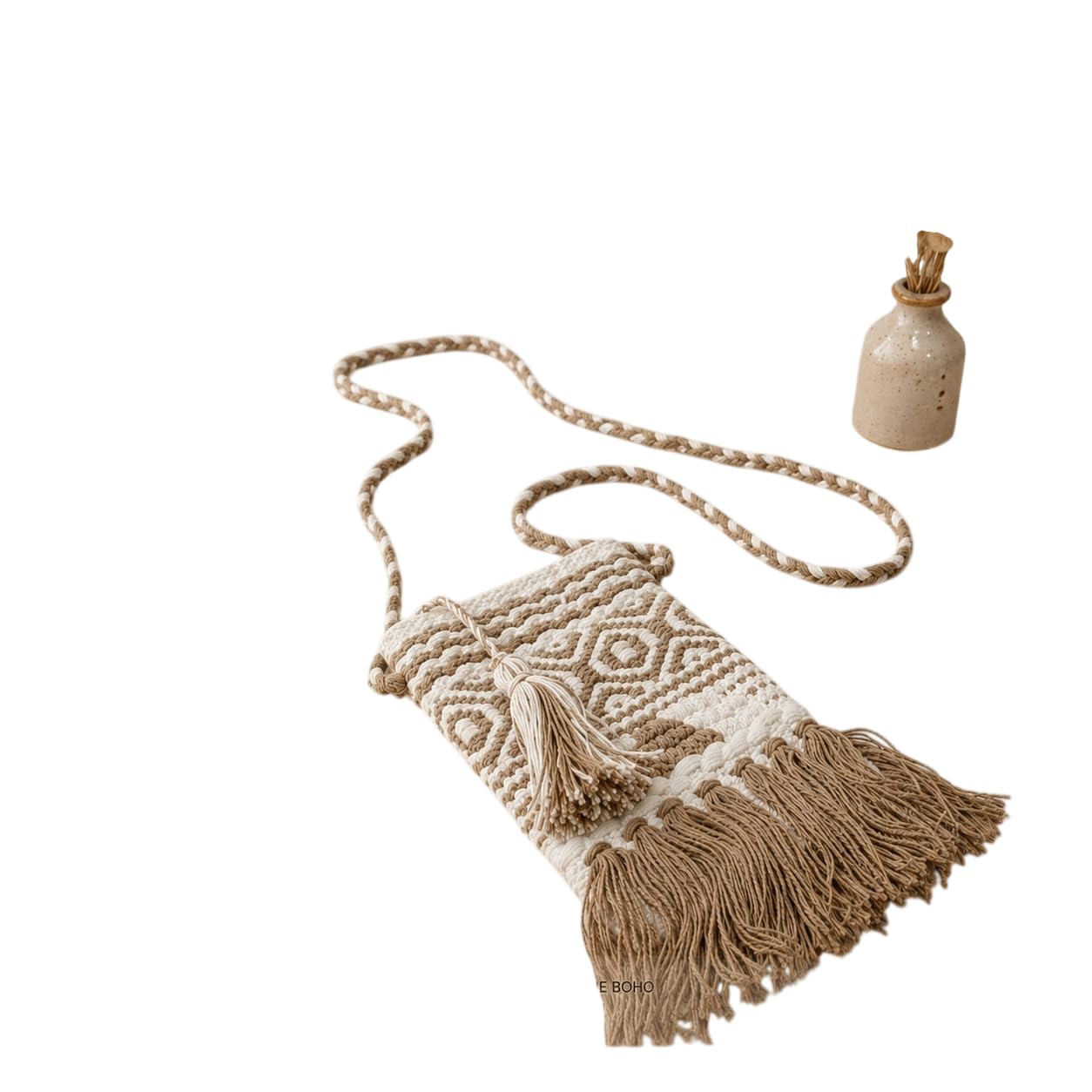 Handcrafted Cotton Macramé Mobile Sling Bag for Women | Boho Crossbody Phone Pouch with Tassel | Lightweight Travel Mini Purse for Daily Essentials-picture-24