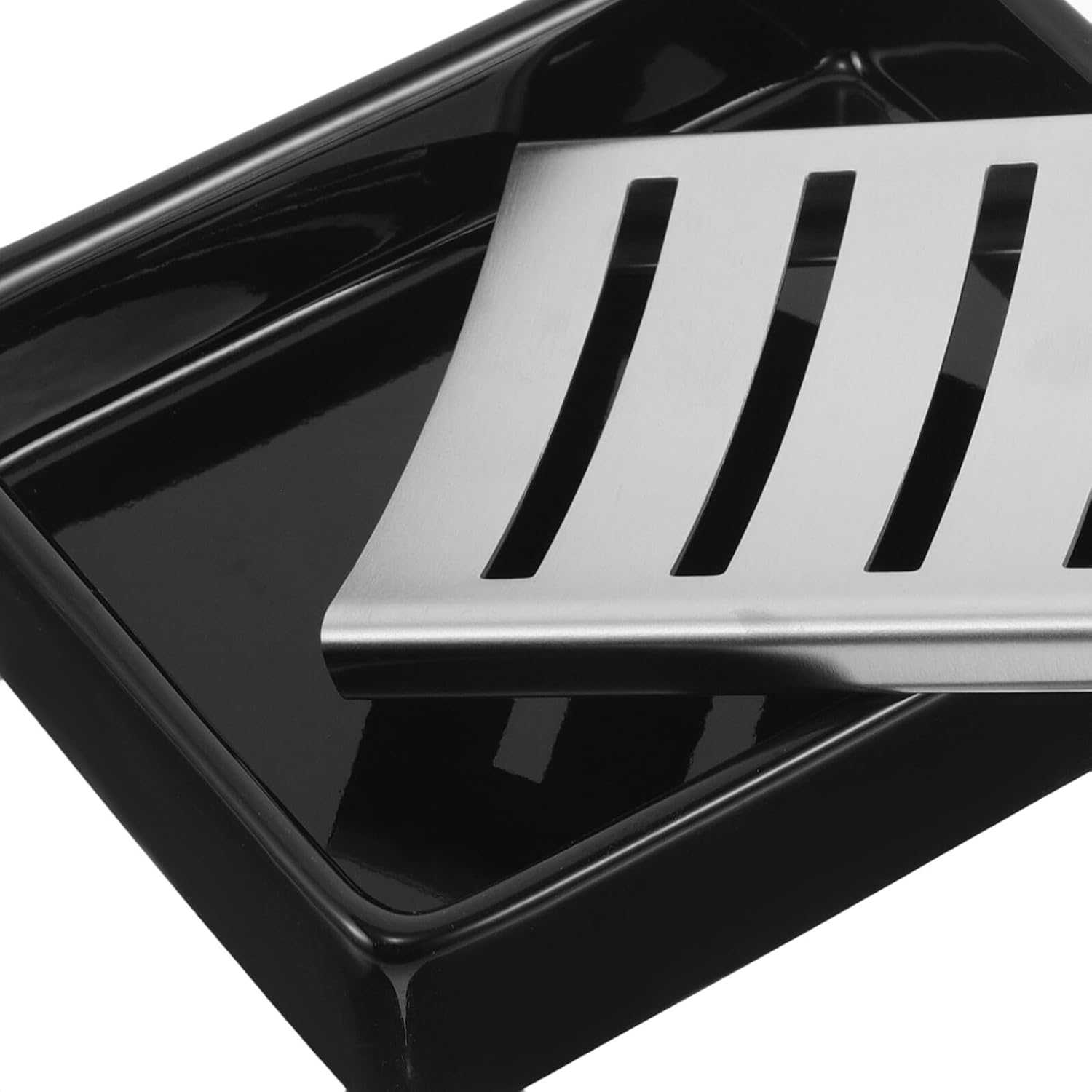 Ciieeo Ceramic Soap Dish with 304 Stainless Steel Double-Layer Drainage Tray, Matte Silver and Black Ceramic Bathroom Soap Holder for Vanity and Shower Sink Organizer