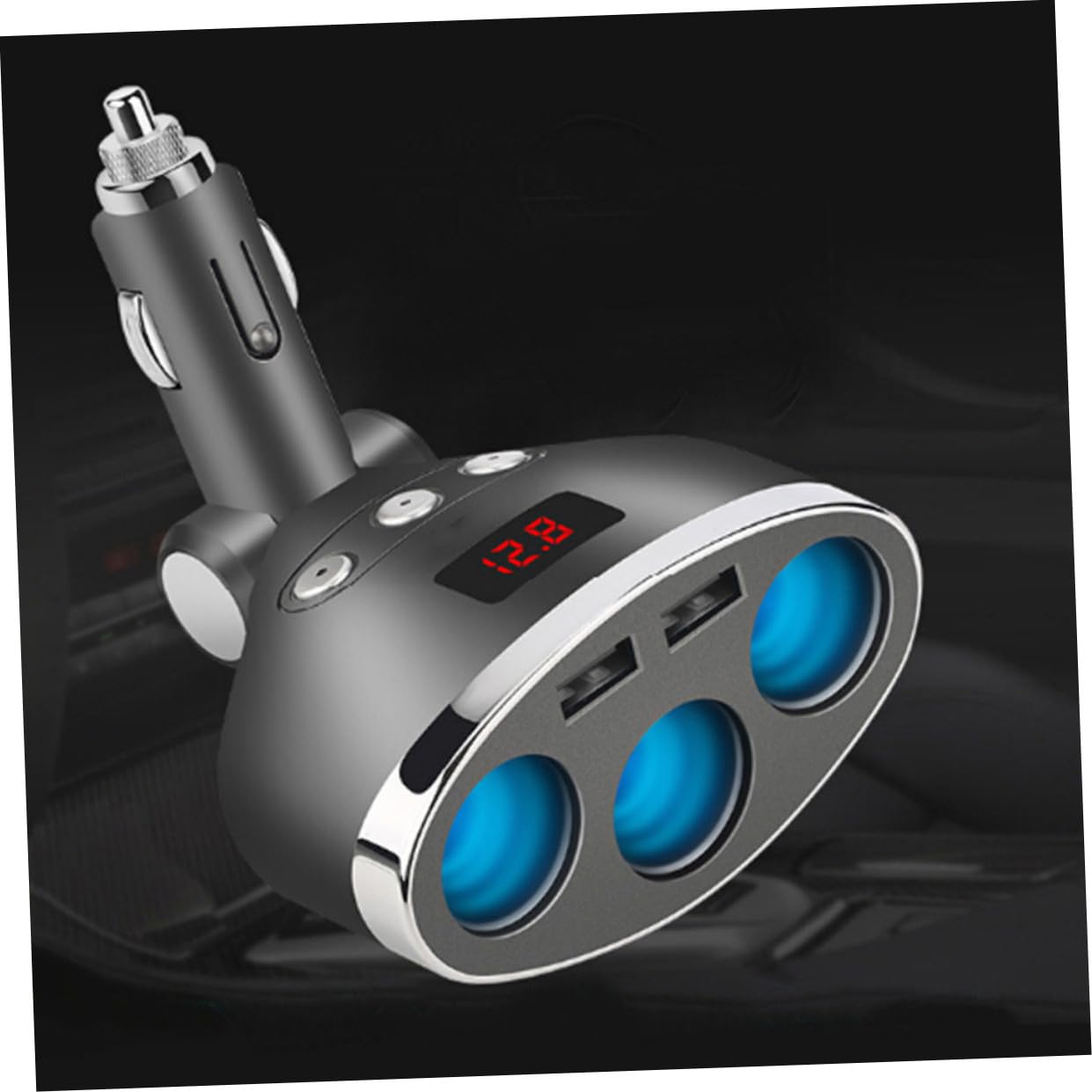 Caricabatterie Auto con Splitter da Prese Accendisigari Dc Alimentatore Auto con Off e Display Tensione Doppia Porta USB Ricarica Rapida per Cellulari Tablet