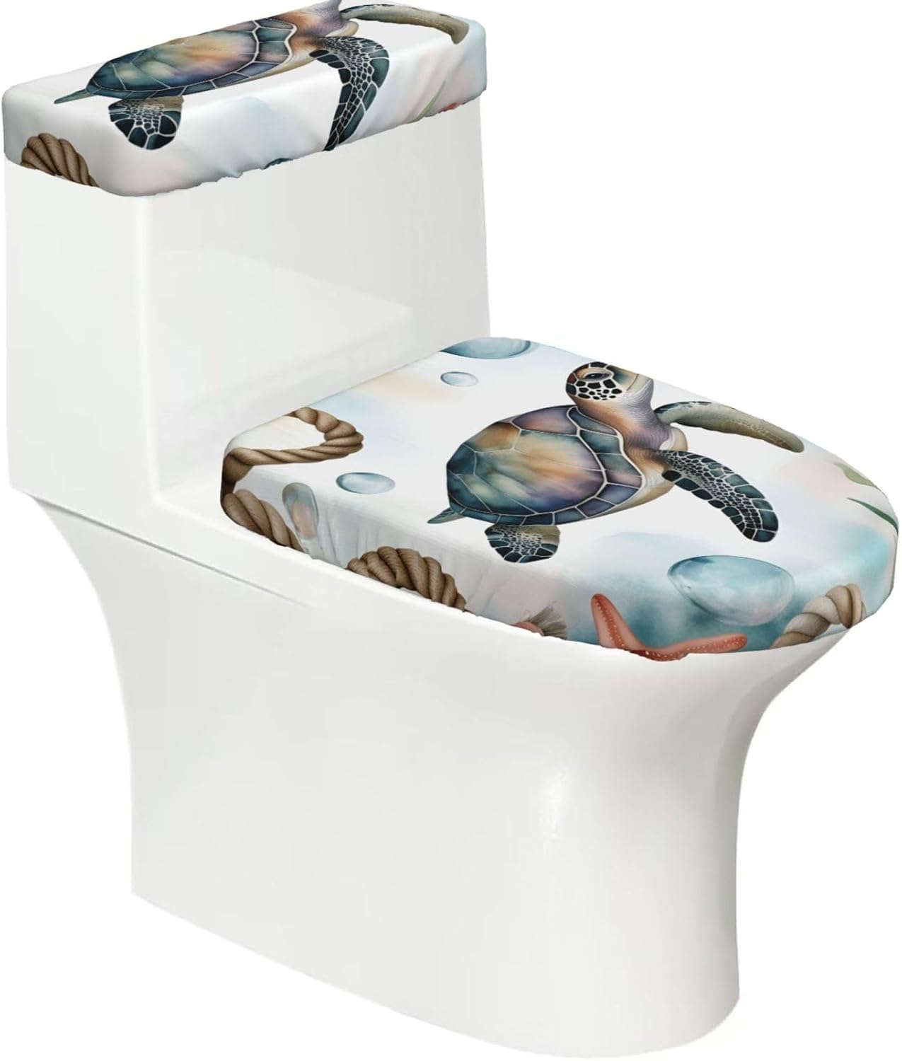 Toilet Lid Cover Set Sea Turtle Curl Ship Rope