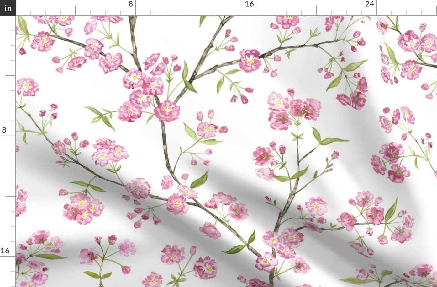 Spoonflower Fabric - Cherry Blossoms Blossom Japan Garden Pink Watercolor Japanese Flower Printed on Organic Cotton Sateen Fabric by The Yard - Sewing Quilting Apparel Home Decor
