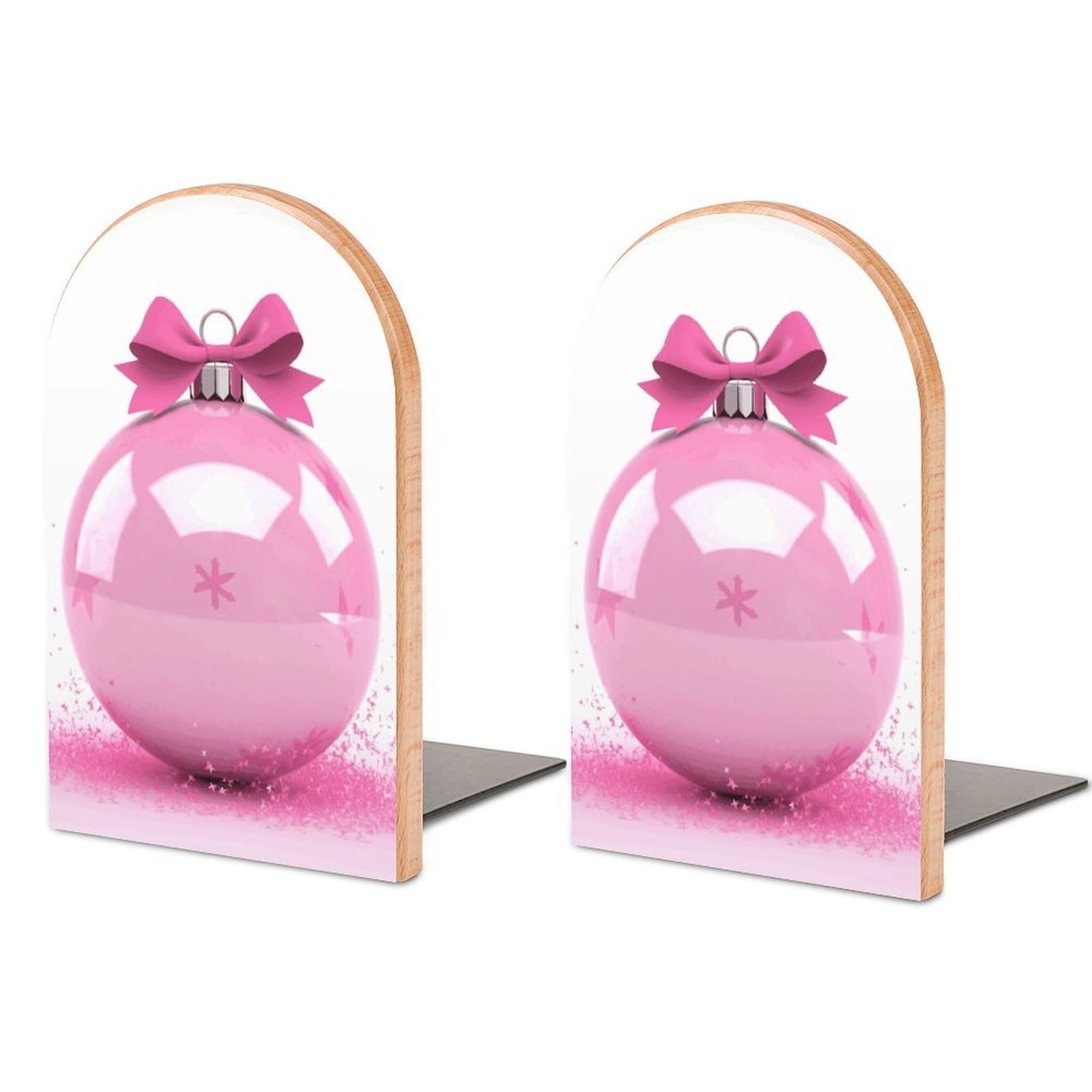 Sujetalibros de bola de Navidad rosa para evitar caídas de libros con base de metal estable